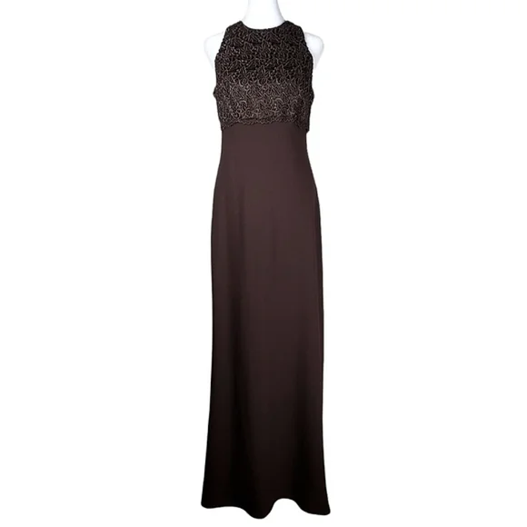 Carmen Marc Valvo | Dresses | Carmen Marc Valvo Espresso Brown Embroidered Formal  Dress | Poshmark